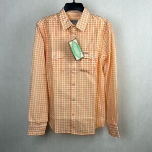 Sendero Provision Co Confluence Tech Shirt Sz S Orange White Long Sleeve Snap Bu